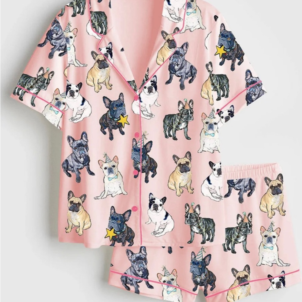 Pink French Bulldog Pajama Set super soft and silky brand new s